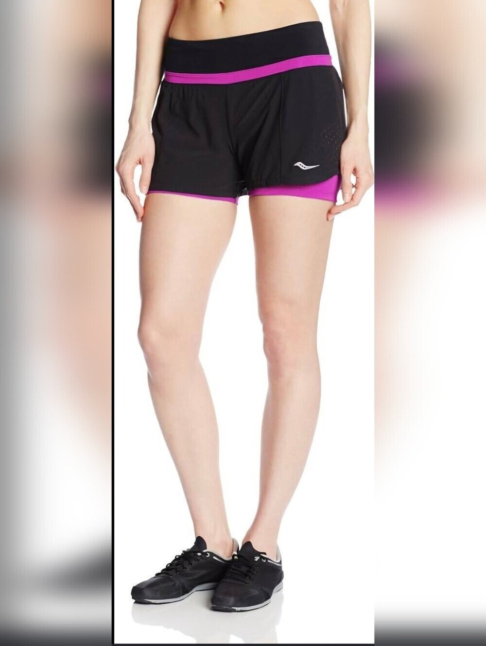 Saucony Black 2-in-1 Running Shorts Athletic Workout Gym Sport Performance